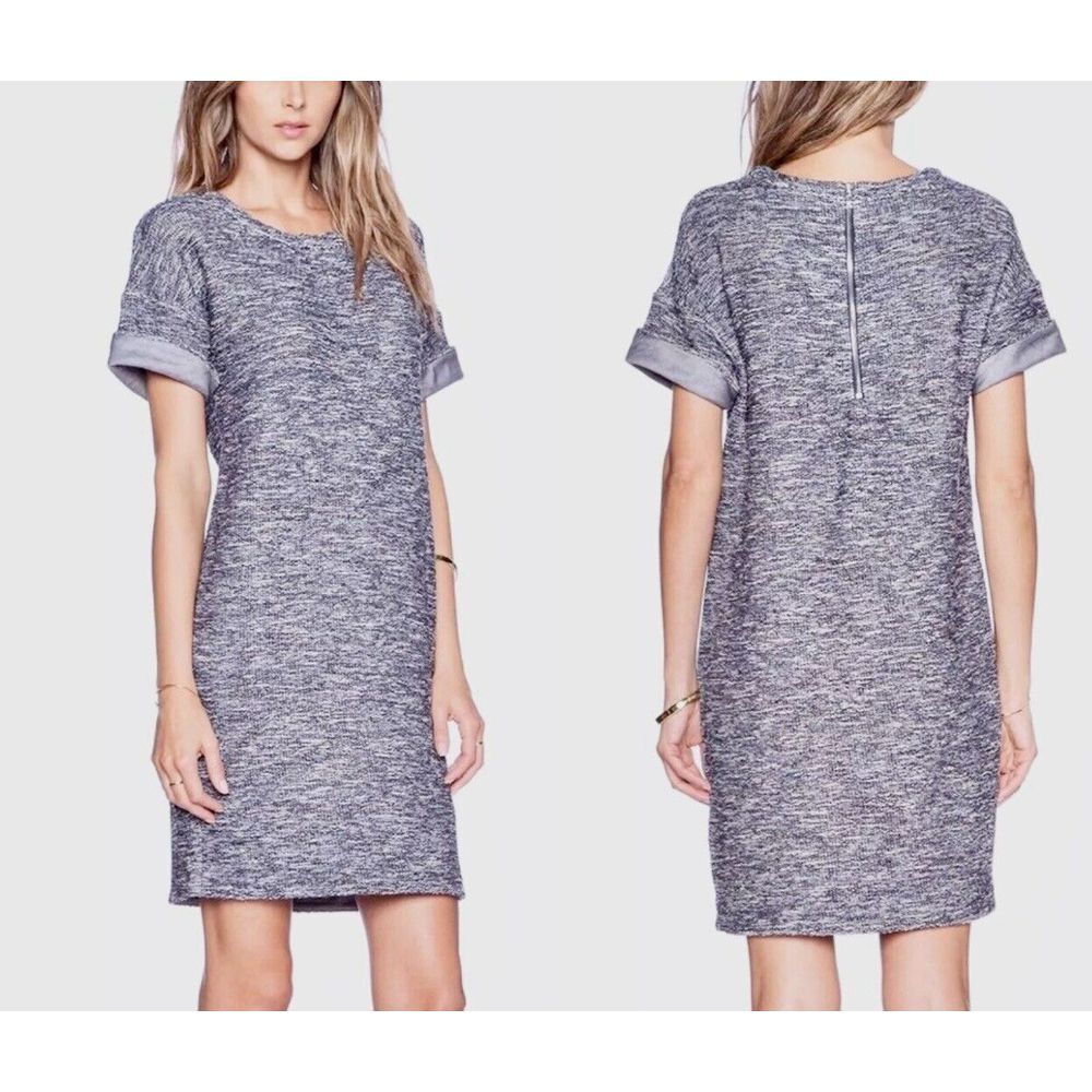 Vince XS Rolled Cuff Marley Terry Boucle Knit Shift Crew Sweatshirt‎ Dress $295